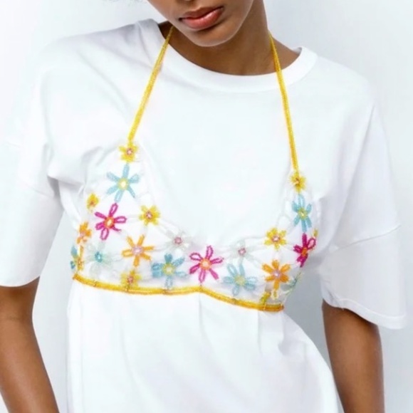 FLORAL BEADED BRA TOP - Picture 2 of 4